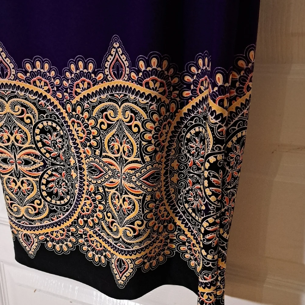 137 - Muse Elegant Purple Midi Dress with Gold And Multi Colored Accents - Picture 6 of 10